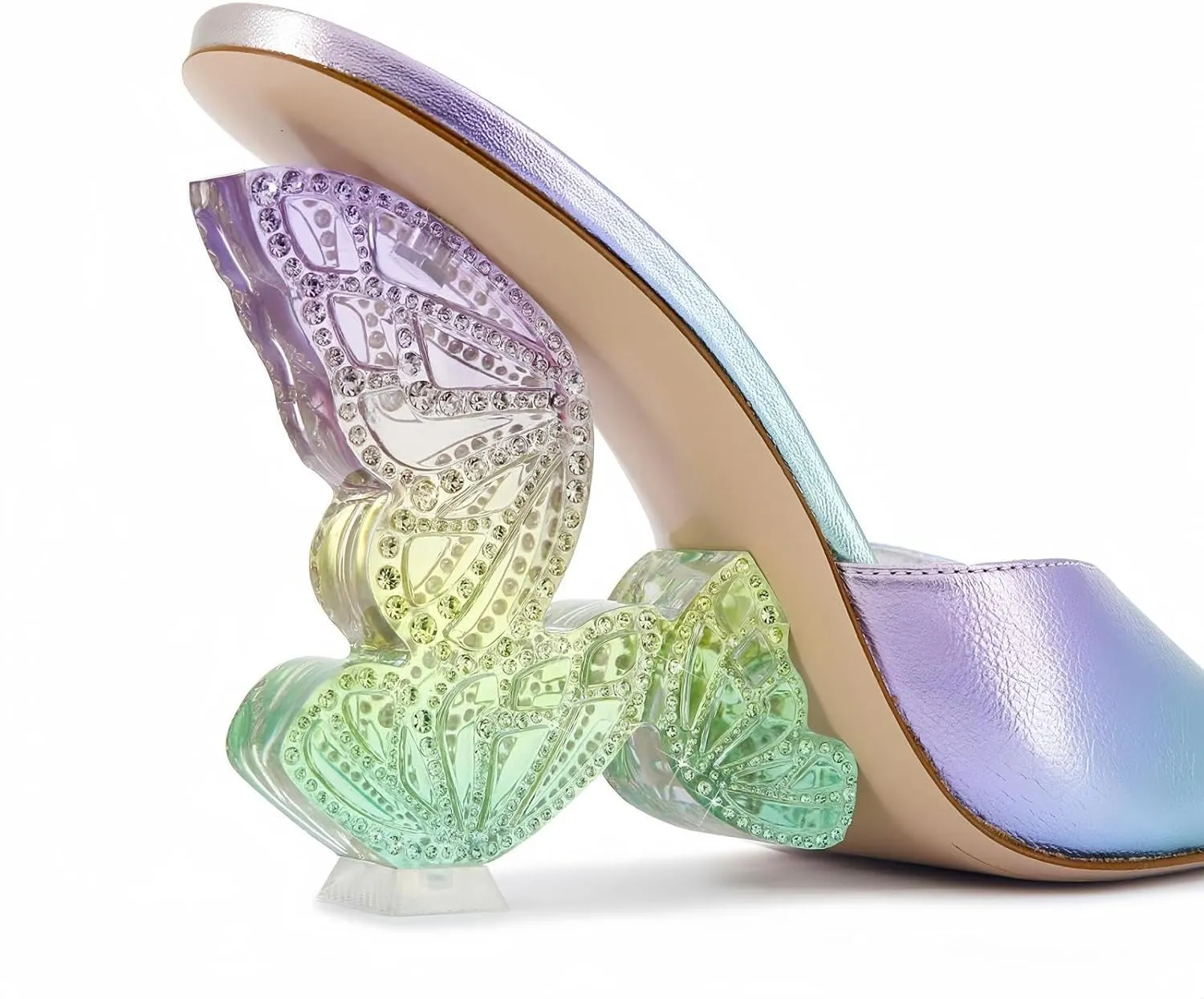 Sparkling Rhinestone Butterfly Block Chunky Heels Sandals for Women,Women's Glitter Diamond Open Round Toe Peep High Heeled Mules Slip On Sandals Summer Evening Party Prom Dress Shoe Comfortable Casual Pumps