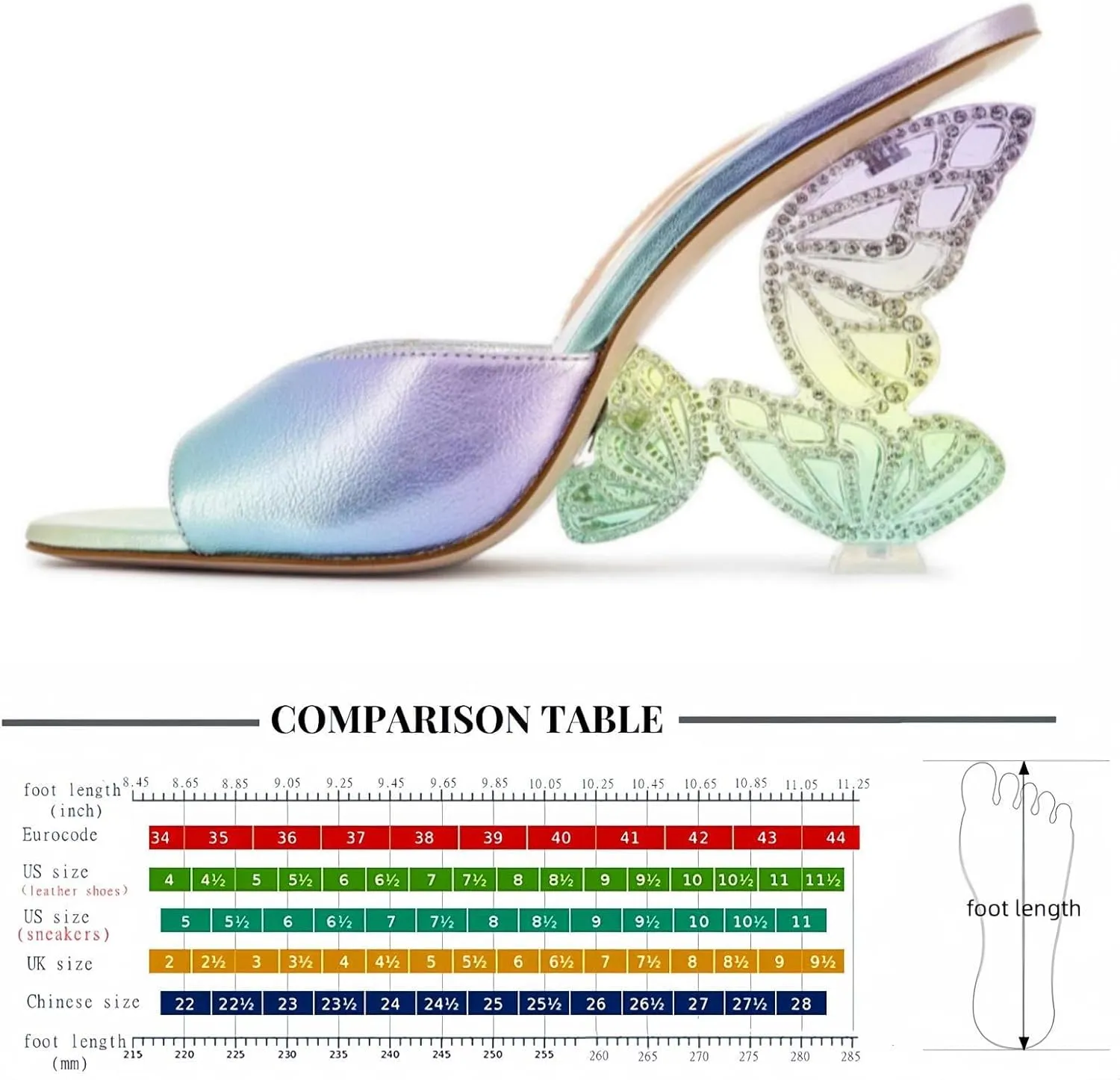 Sparkling Rhinestone Butterfly Block Chunky Heels Sandals for Women,Women's Glitter Diamond Open Round Toe Peep High Heeled Mules Slip On Sandals Summer Evening Party Prom Dress Shoe Comfortable Casual Pumps