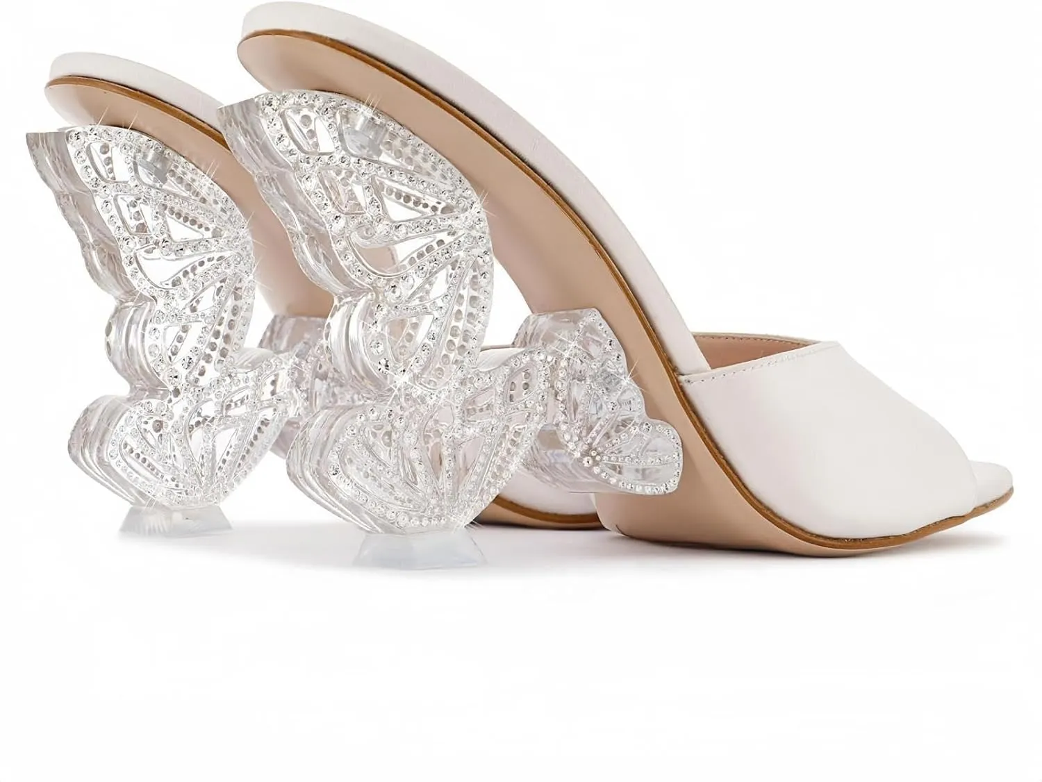 Sparkling Rhinestone Butterfly Block Chunky Heels Sandals for Women,Women's Glitter Diamond Open Round Toe Peep High Heeled Mules Slip On Sandals Summer Evening Party Prom Dress Shoe Comfortable Casual Pumps