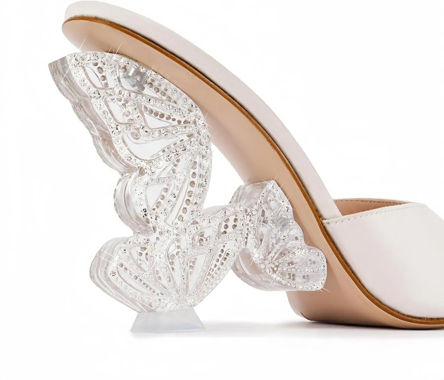 Sparkling Rhinestone Butterfly Block Chunky Heels Sandals for Women,Women's Glitter Diamond Open Round Toe Peep High Heeled Mules Slip On Sandals Summer Evening Party Prom Dress Shoe Comfortable Casual Pumps