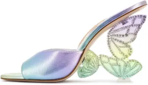 Sparkling Rhinestone Butterfly Block Chunky Heels Sandals for Women,Women's Glitter Diamond Open Round Toe Peep High Heeled Mules Slip On Sandals Summer Evening Party Prom Dress Shoe Comfortable Casual Pumps