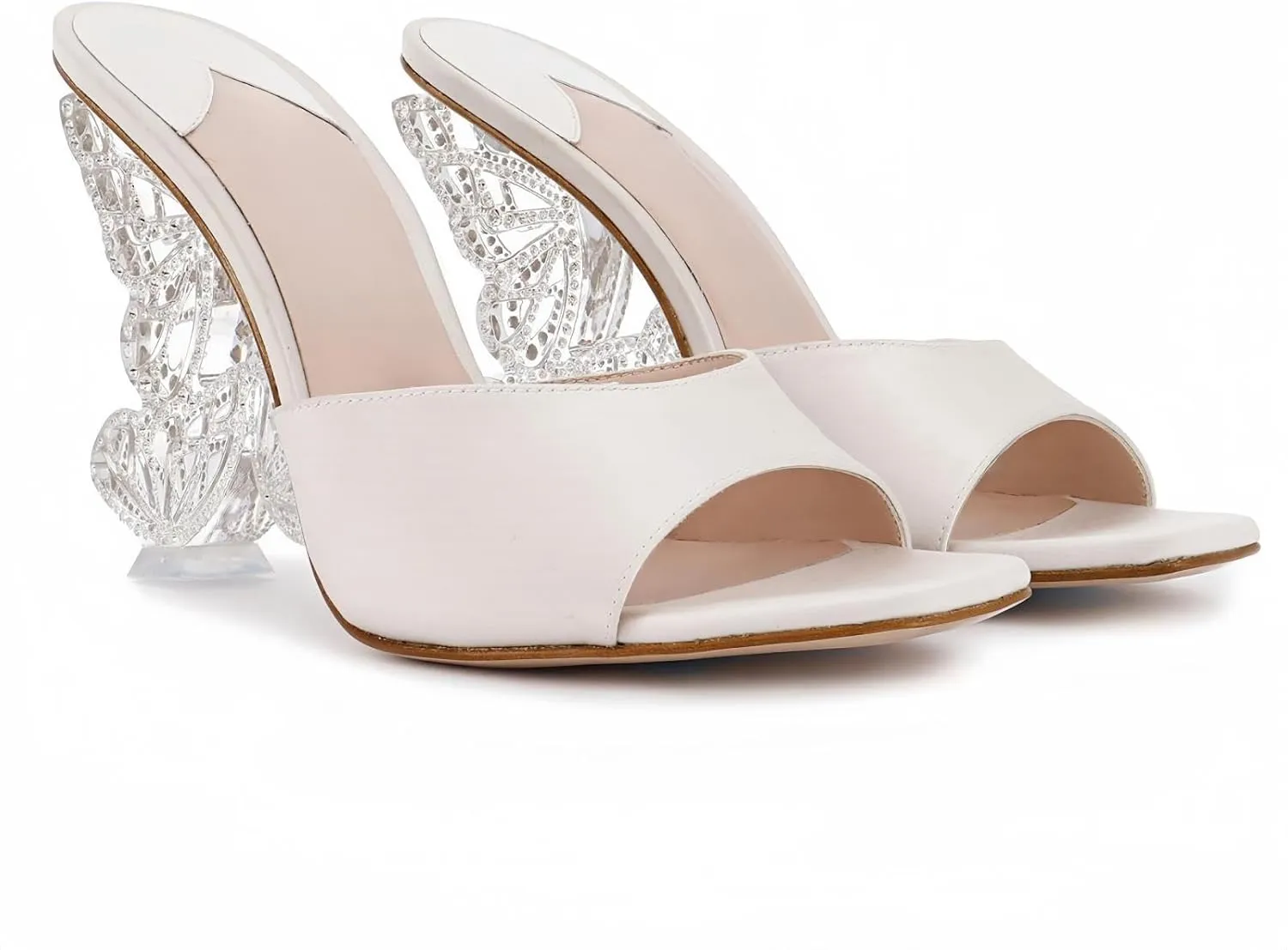 Sparkling Rhinestone Butterfly Block Chunky Heels Sandals for Women,Women's Glitter Diamond Open Round Toe Peep High Heeled Mules Slip On Sandals Summer Evening Party Prom Dress Shoe Comfortable Casual Pumps