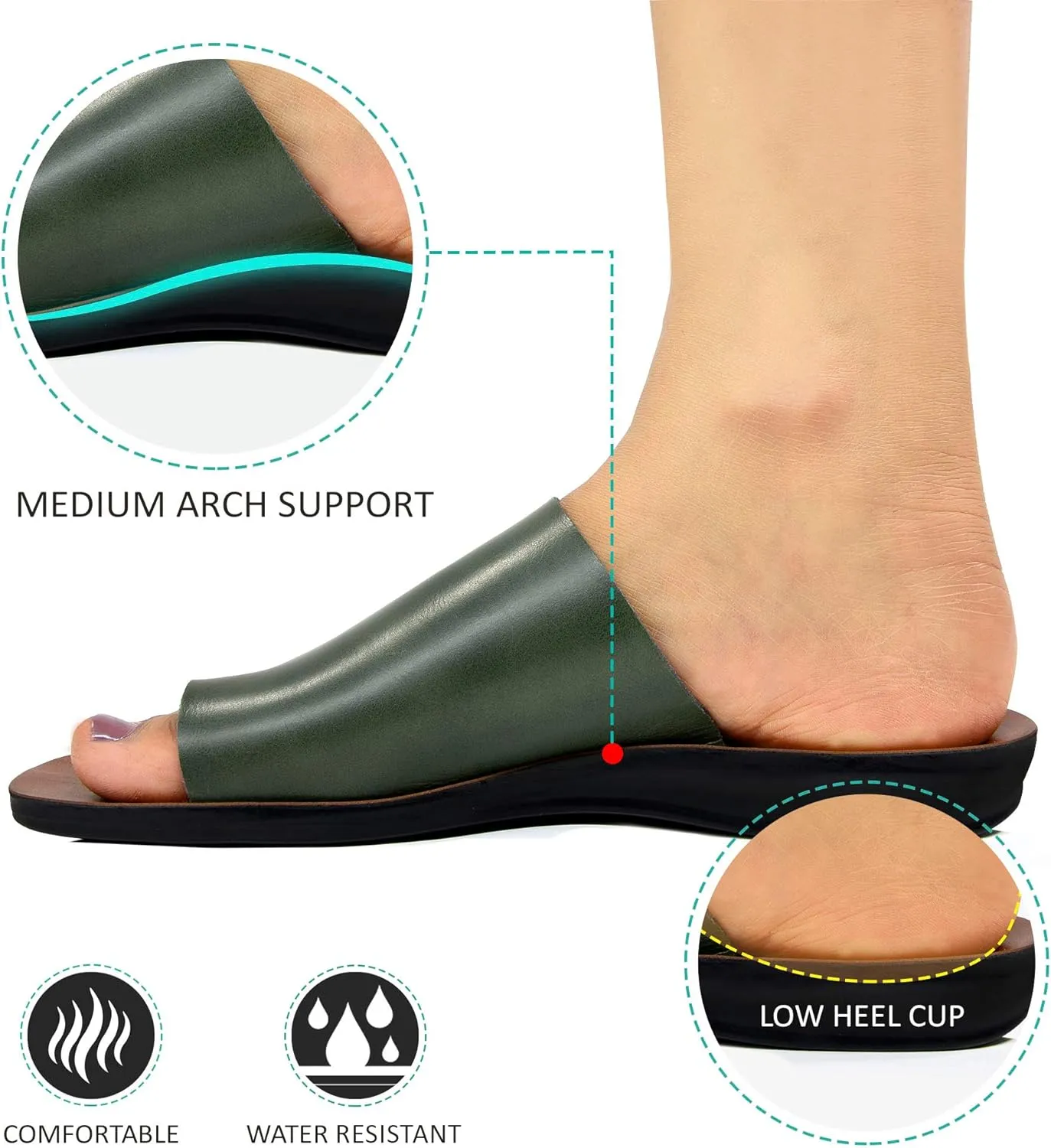 Split Toe Strap Man-Made Leather Ladies Cute Slides Outdoor Travel Dressy Flats Comfortable Walking Casual Summer Sandals for Women Fashion Footwear