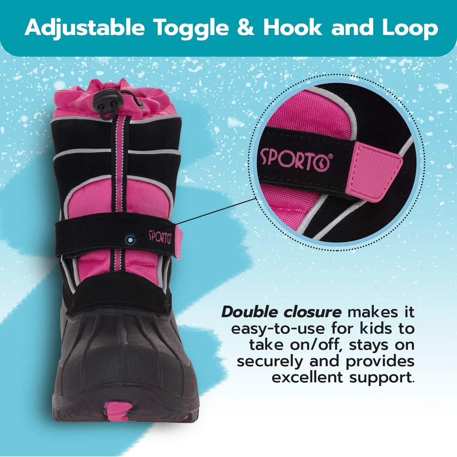 sporto girls Blizzardsp Snow Boot, Black/Pink, 4 Big Kid US