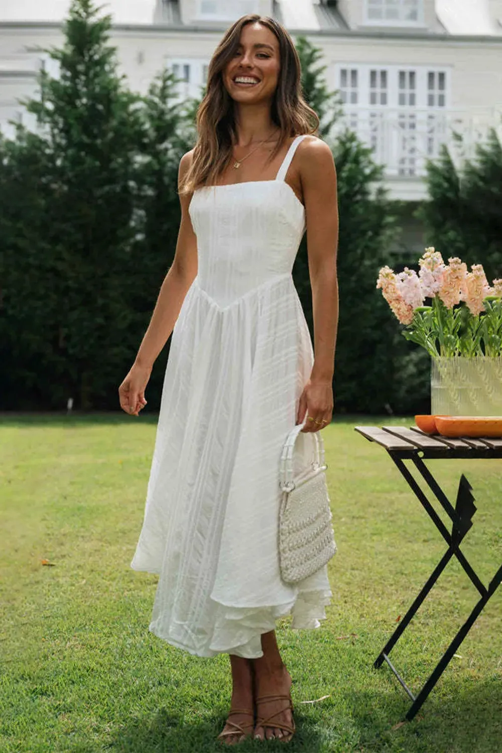 Square Neck Cami Dress – Ruffled Cotton Elegance