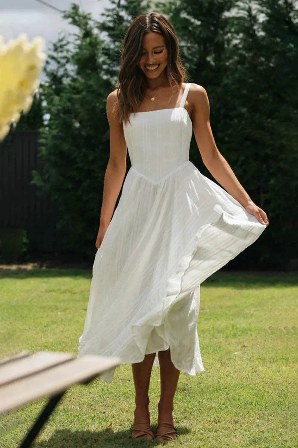 Square Neck Cami Dress – Ruffled Cotton Elegance