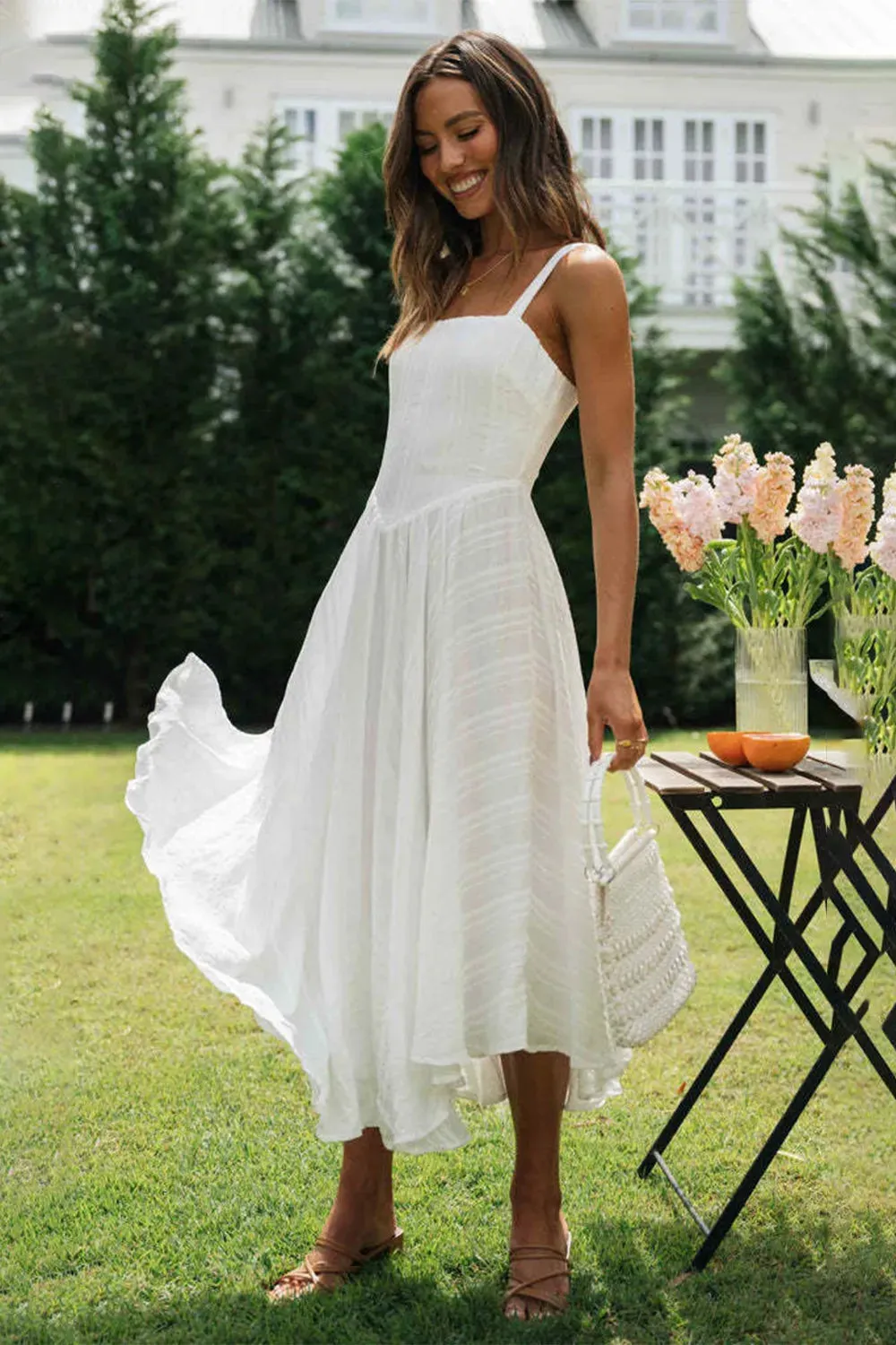 Square Neck Cami Dress – Ruffled Cotton Elegance