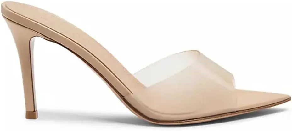 Stiletto Heels for Women Clear Pointed Open Toe Slide Sandals Fashion Sexy Slip On Transparent Strap High Heels Mules Summer Backless Party Wedding Prom Dress Shoes