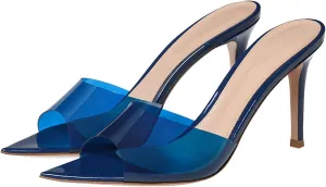Stiletto Heels for Women Clear Pointed Open Toe Slide Sandals Fashion Sexy Slip On Transparent Strap High Heels Mules Summer Backless Party Wedding Prom Dress Shoes
