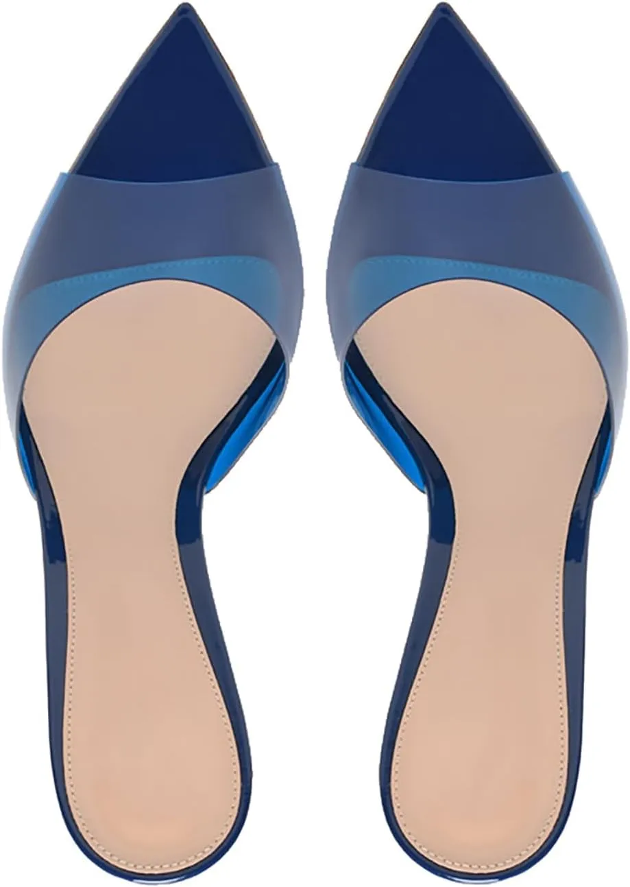 Stiletto Heels for Women Clear Pointed Open Toe Slide Sandals Fashion Sexy Slip On Transparent Strap High Heels Mules Summer Backless Party Wedding Prom Dress Shoes