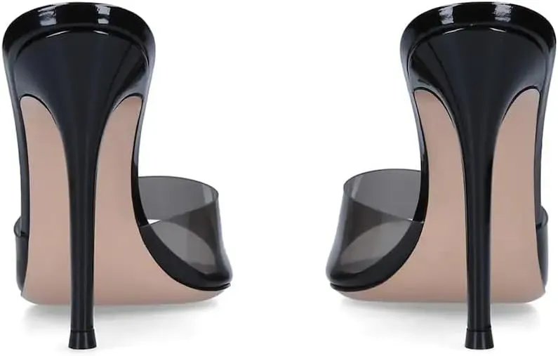 Stiletto Heels for Women Clear Pointed Open Toe Slide Sandals Fashion Sexy Slip On Transparent Strap High Heels Mules Summer Backless Party Wedding Prom Dress Shoes