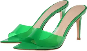 Stiletto Heels for Women Clear Pointed Open Toe Slide Sandals Fashion Sexy Slip On Transparent Strap High Heels Mules Summer Backless Party Wedding Prom Dress Shoes