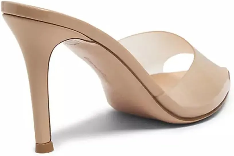 Stiletto Heels for Women Clear Pointed Open Toe Slide Sandals Fashion Sexy Slip On Transparent Strap High Heels Mules Summer Backless Party Wedding Prom Dress Shoes