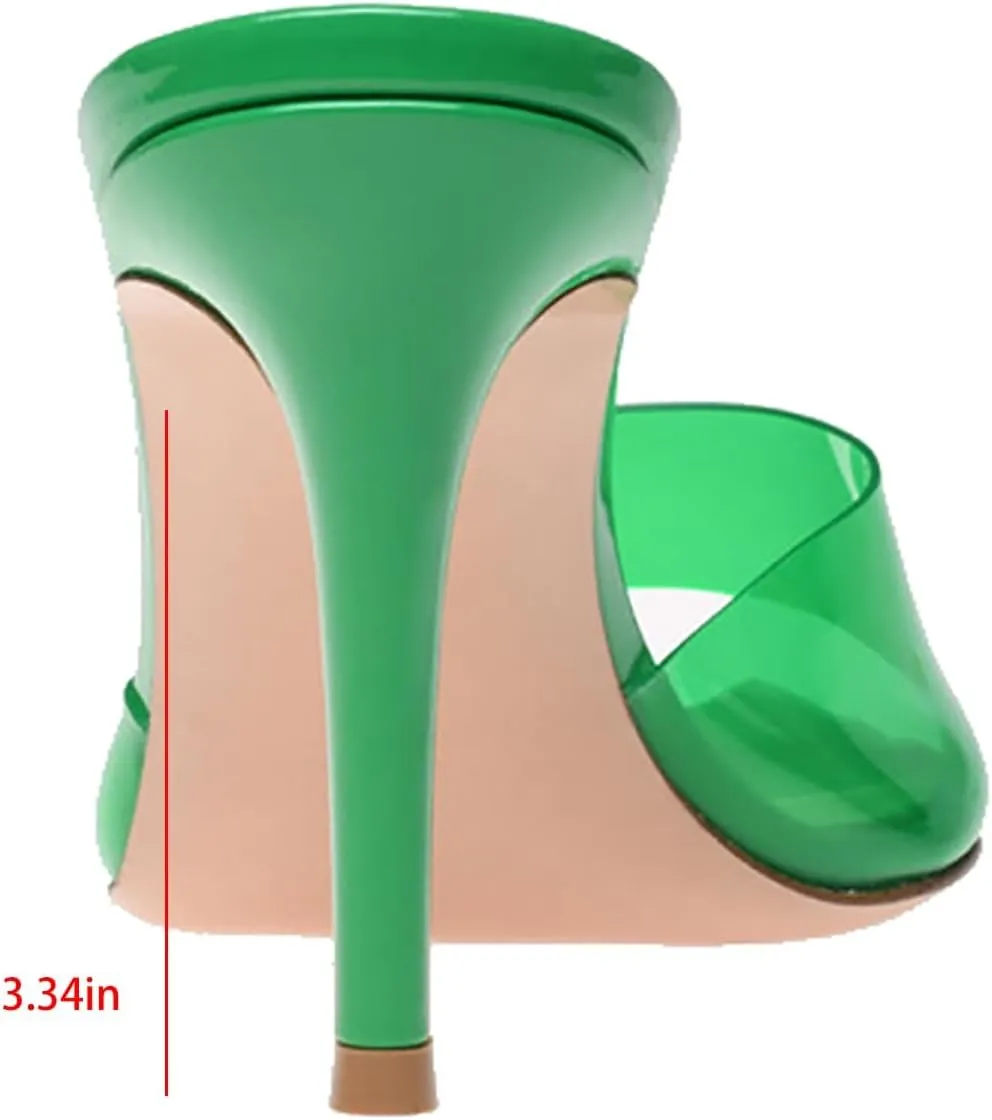 Stiletto Heels for Women Clear Pointed Open Toe Slide Sandals Fashion Sexy Slip On Transparent Strap High Heels Mules Summer Backless Party Wedding Prom Dress Shoes