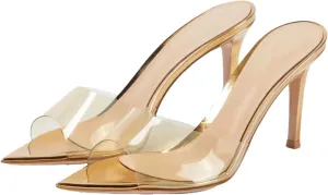Stiletto Heels for Women Clear Pointed Open Toe Slide Sandals Fashion Sexy Slip On Transparent Strap High Heels Mules Summer Backless Party Wedding Prom Dress Shoes