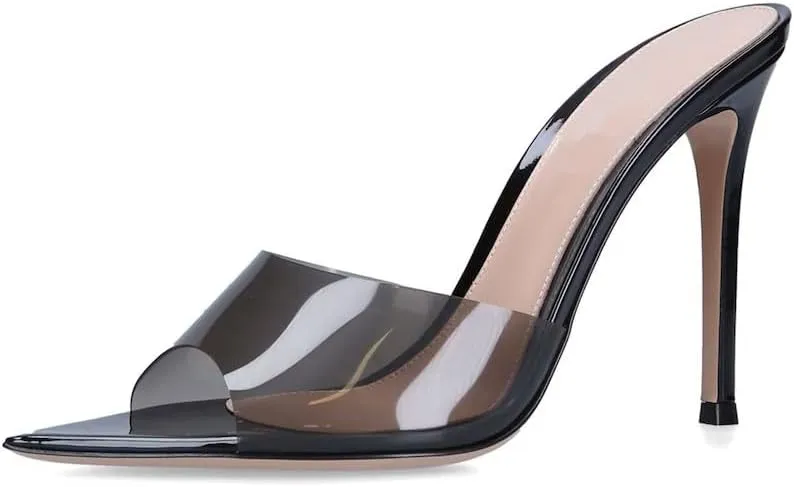 Stiletto Heels for Women Clear Pointed Open Toe Slide Sandals Fashion Sexy Slip On Transparent Strap High Heels Mules Summer Backless Party Wedding Prom Dress Shoes