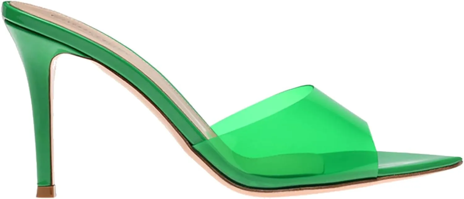 Stiletto Heels for Women Clear Pointed Open Toe Slide Sandals Fashion Sexy Slip On Transparent Strap High Heels Mules Summer Backless Party Wedding Prom Dress Shoes