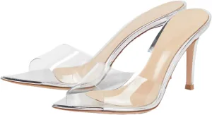 Stiletto Heels for Women Clear Pointed Open Toe Slide Sandals Fashion Sexy Slip On Transparent Strap High Heels Mules Summer Backless Party Wedding Prom Dress Shoes