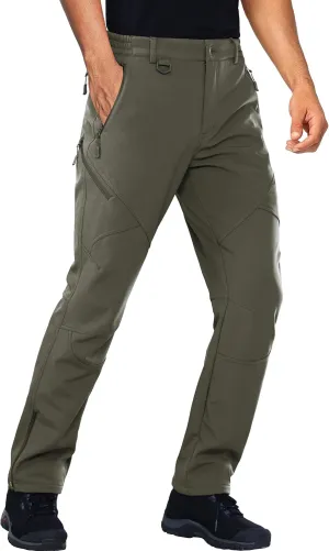 Stlight Mens Snow Ski Water Repellent Softshell Pants for Winter Hiking Fleece Lined Bottom Leg Zipper with 6 Zip Pockets