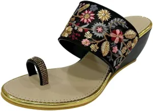Stop n Style Women's Ethnic Wedge Sandal Ring Toe Slippers Casual Summer Vacation Flip Flop Sandals for Women