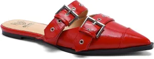 Studded Buckled Pointed Toe Flats Mules for Women in Black