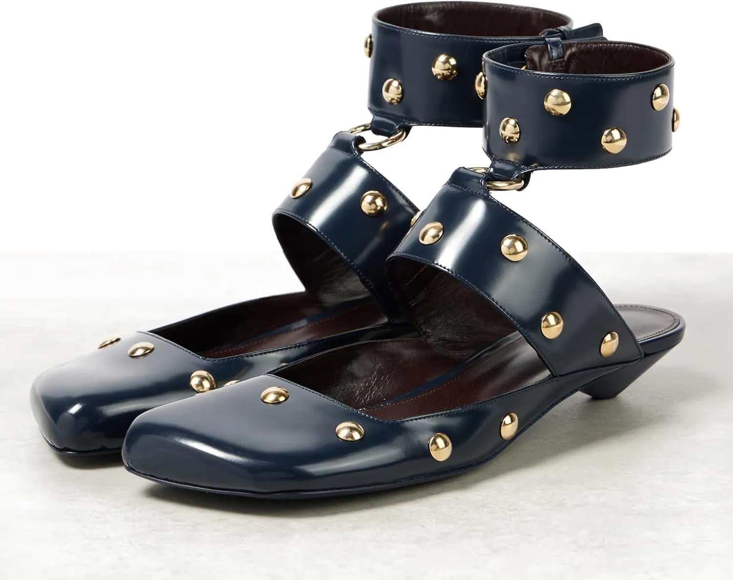 Studded Heeled Mules Square Toe Kitten Heeled Sandals Wide Ankle Strap Ballet Flats Trendy Dress Party Low Heel Shoes