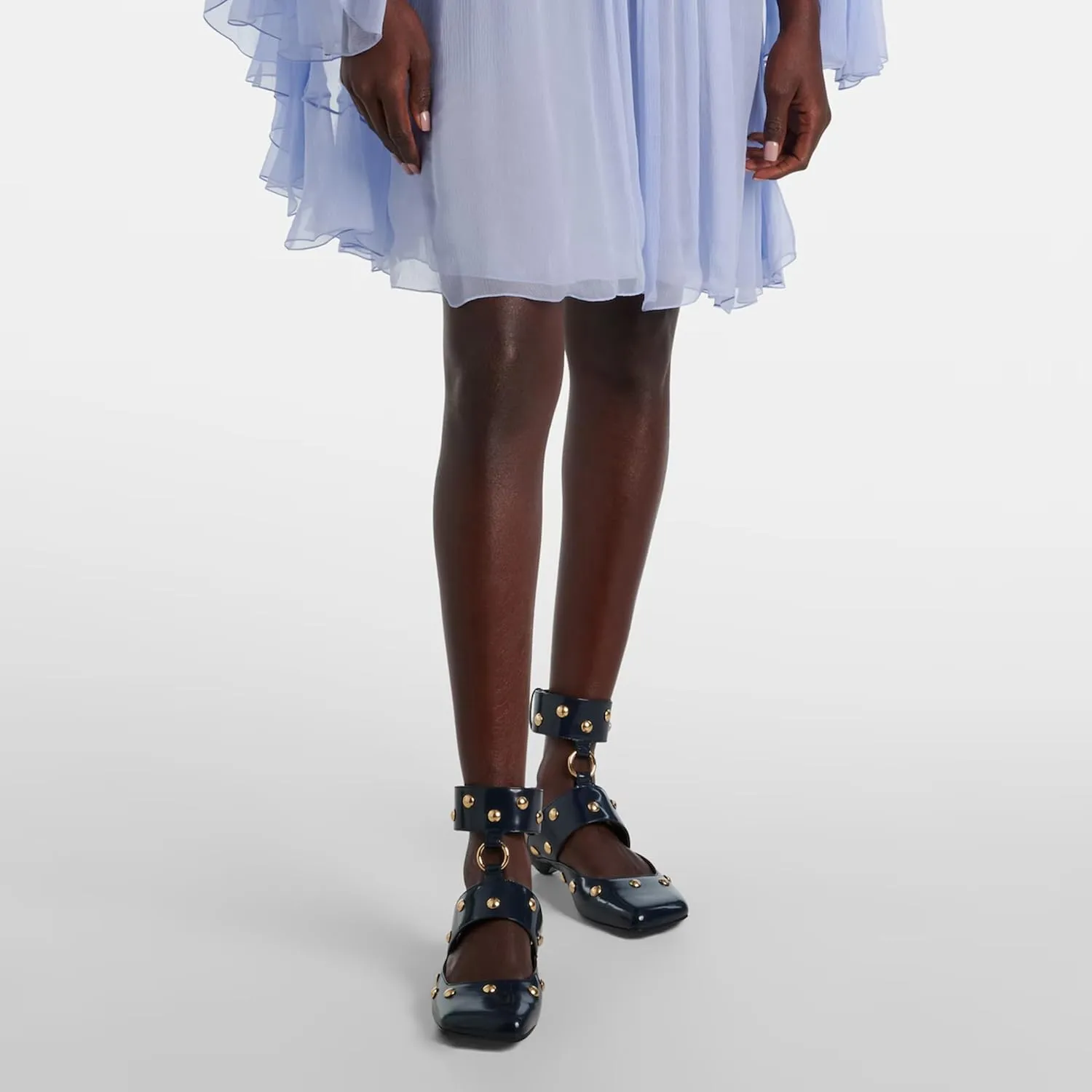 Studded Heeled Mules Square Toe Kitten Heeled Sandals Wide Ankle Strap Ballet Flats Trendy Dress Party Low Heel Shoes