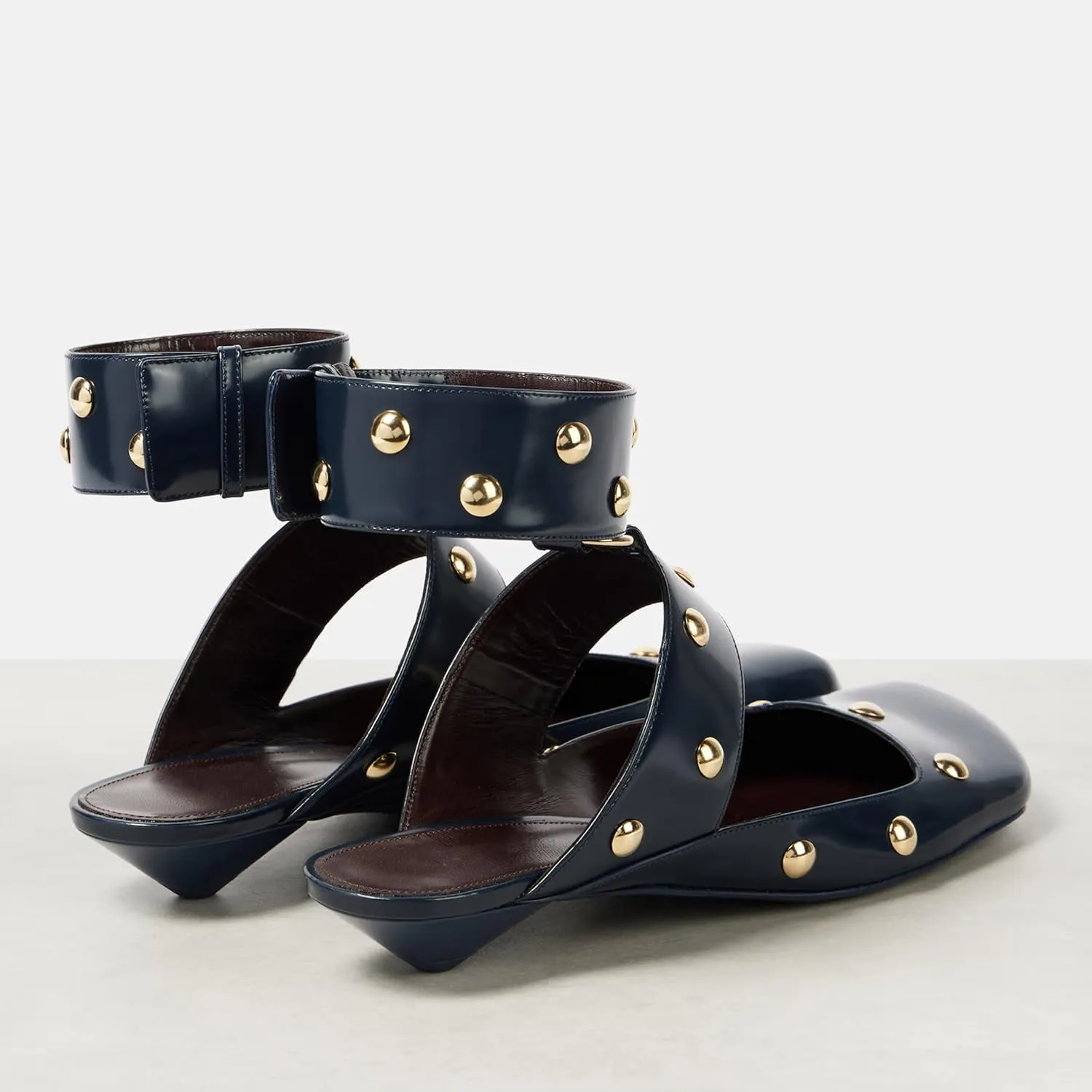 Studded Heeled Mules Square Toe Kitten Heeled Sandals Wide Ankle Strap Ballet Flats Trendy Dress Party Low Heel Shoes