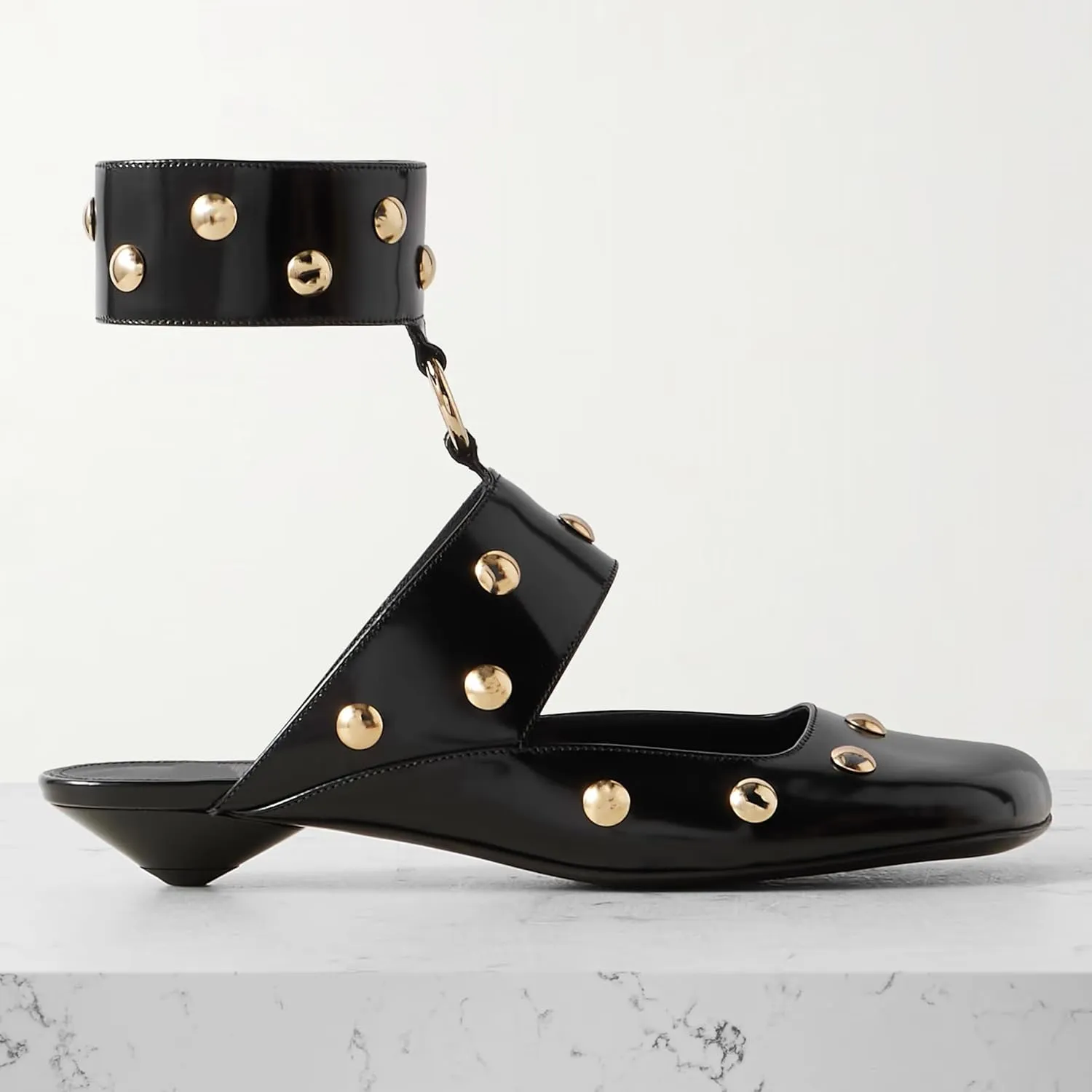 Studded Heeled Mules Square Toe Kitten Heeled Sandals Wide Ankle Strap Ballet Flats Trendy Dress Party Low Heel Shoes