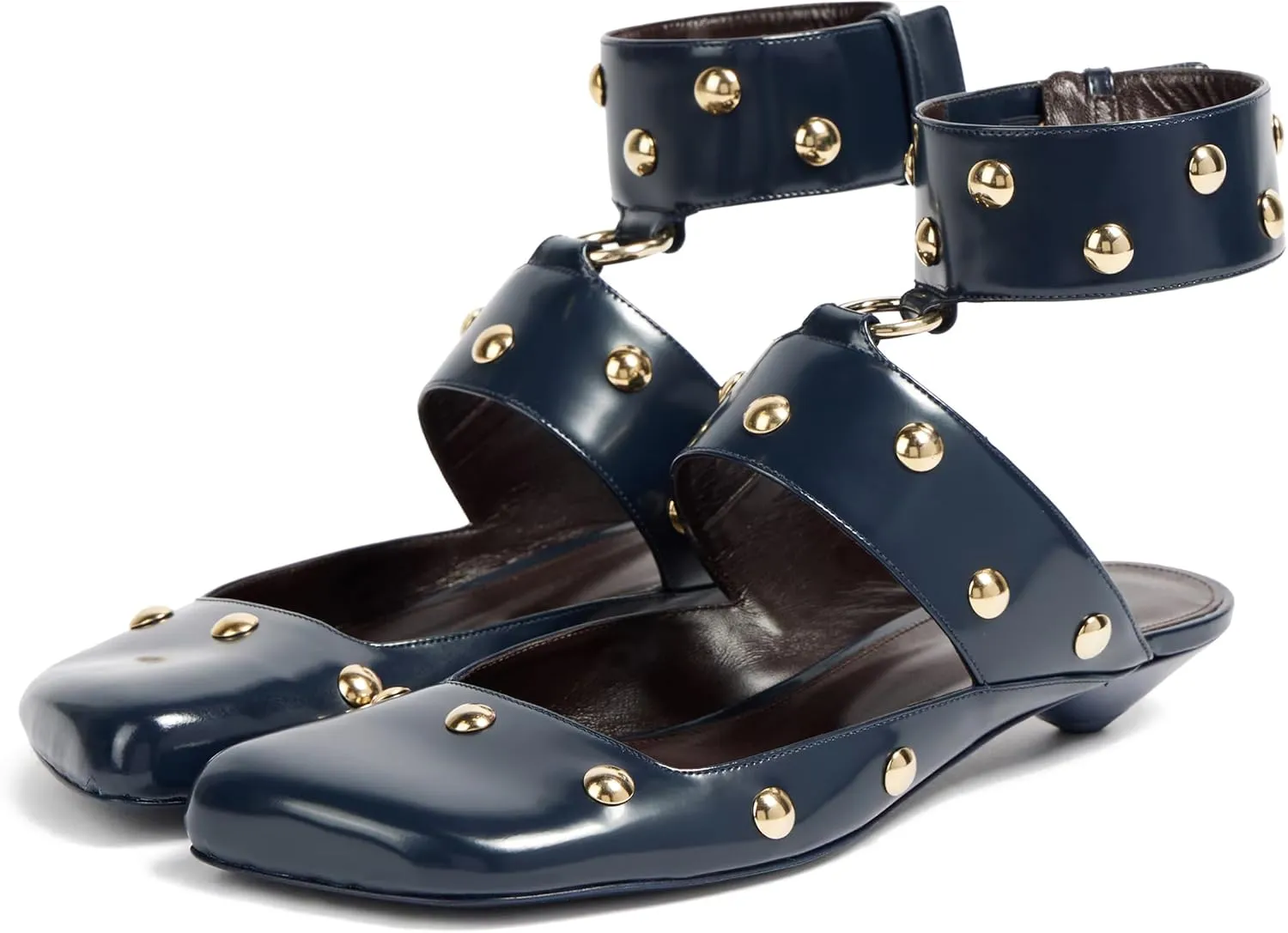 Studded Heeled Mules Square Toe Kitten Heeled Sandals Wide Ankle Strap Ballet Flats Trendy Dress Party Low Heel Shoes