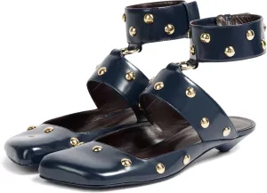 Studded Heeled Mules Square Toe Kitten Heeled Sandals Wide Ankle Strap Ballet Flats Trendy Dress Party Low Heel Shoes