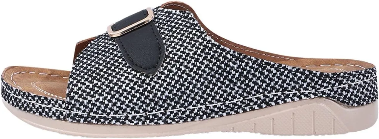 Summer Low Wedge Sandals for Women Light Open Toe Slides Buckle Dressy Slipper Comfy Arch Support Outdoor Shose Orthopedic 2025 Wide Width Comfortable Beach Shoes Heel Platform Slippers