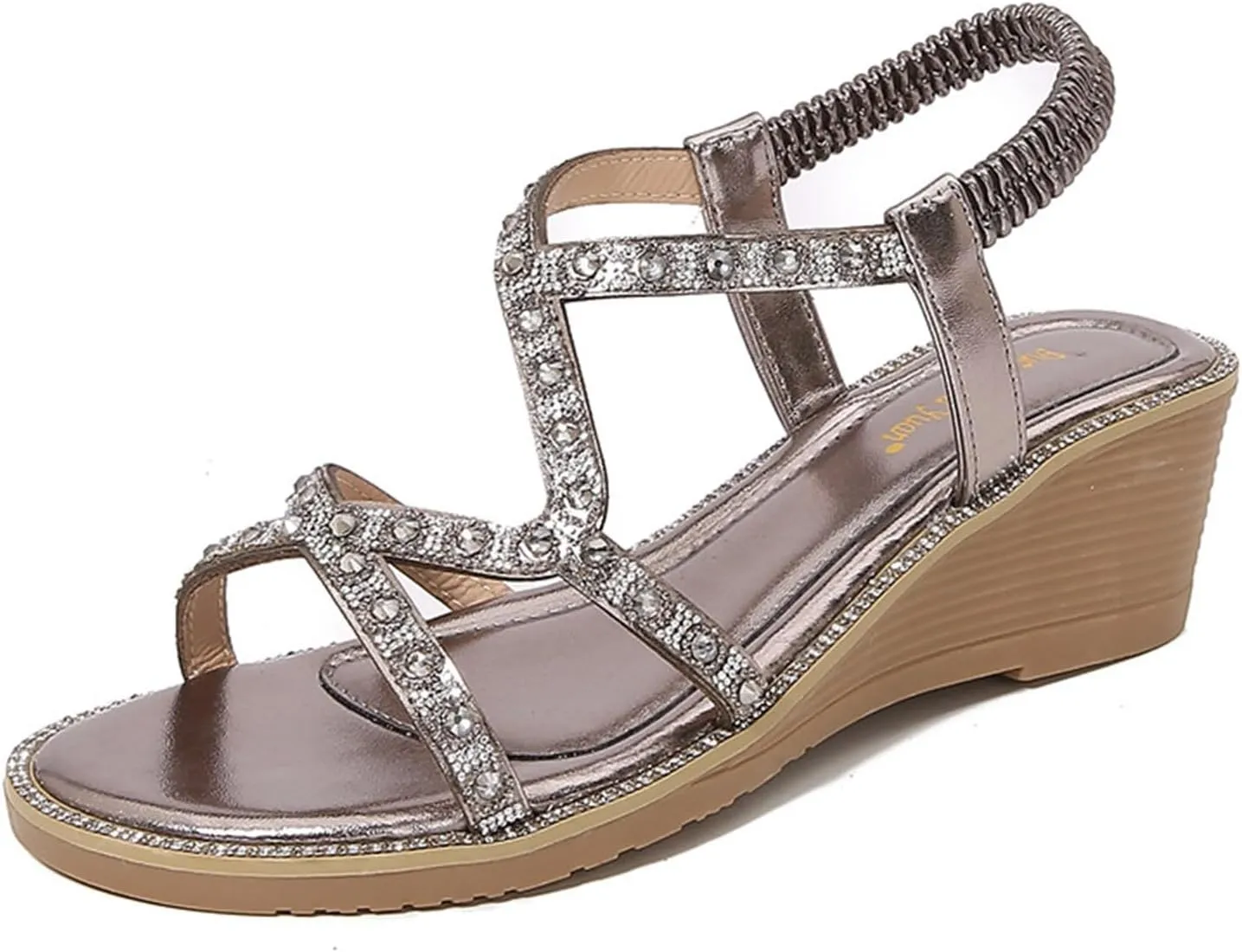 Summer Rhinestone Elastic Strap Sandals Thick Sole Wedge Heel Strap Women's Shoes Comfort Sandals for Women Size 8