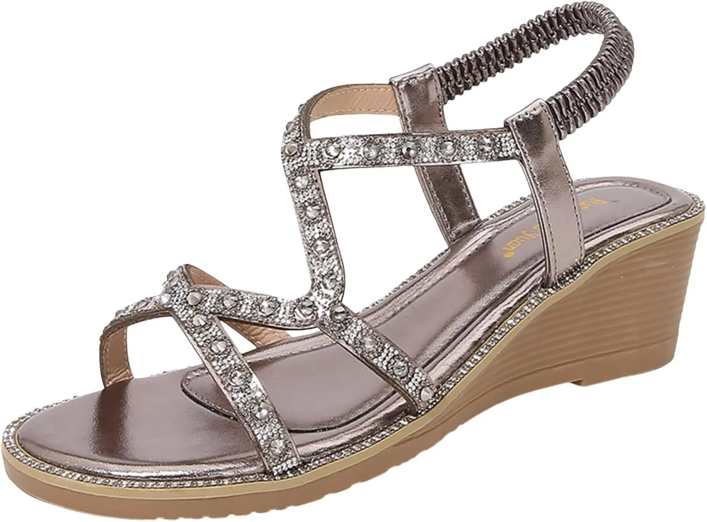 Summer Rhinestone Elastic Strap Sandals Thick Sole Wedge Heel Strap Women's Shoes Comfort Sandals for Women Size 8