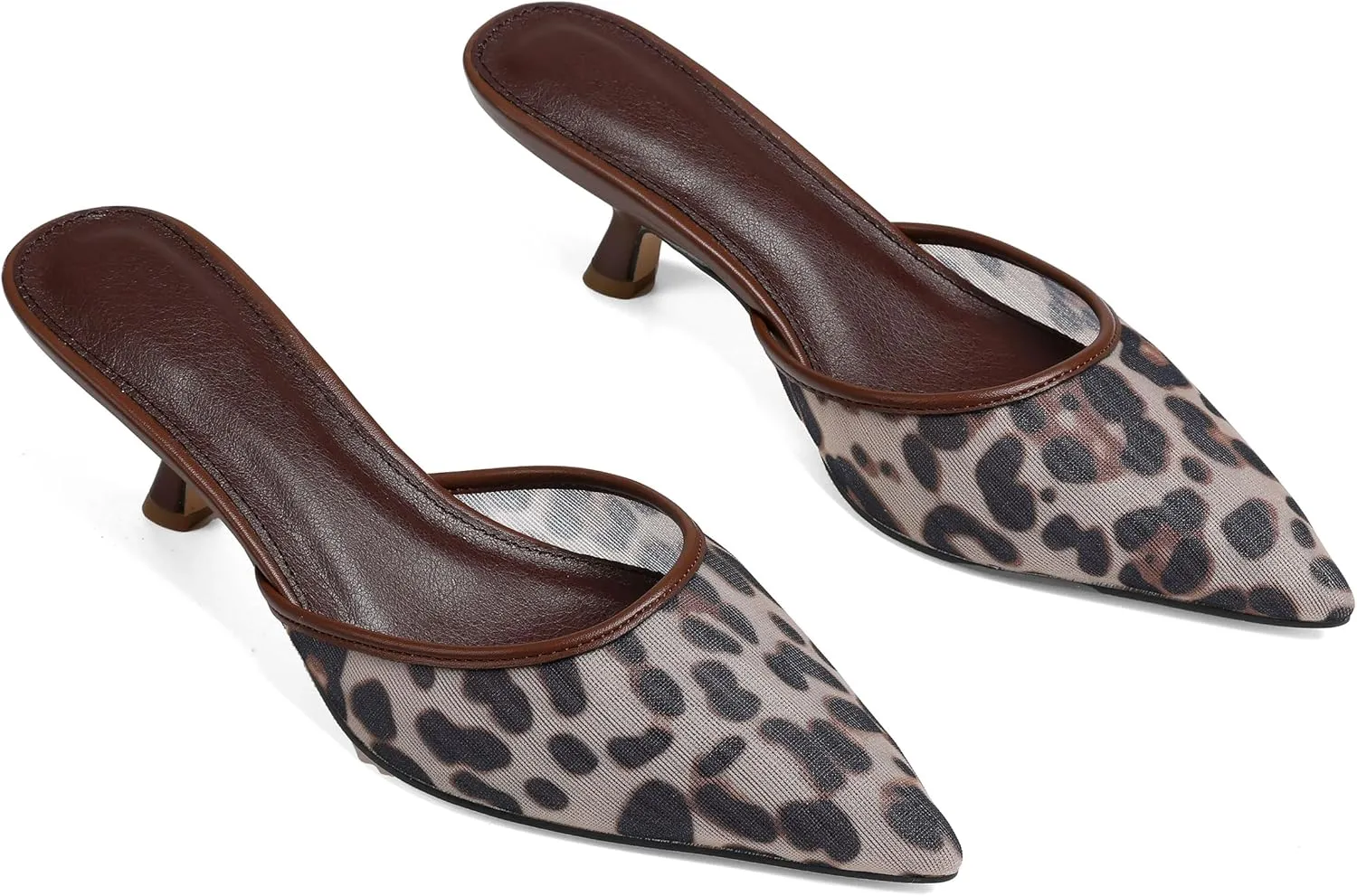 Summer Slingback Kitten Heels for Women, Pointed Closed Toe Slip On Mules Heels Trendy Party Dress Mesh Pumps Shoes