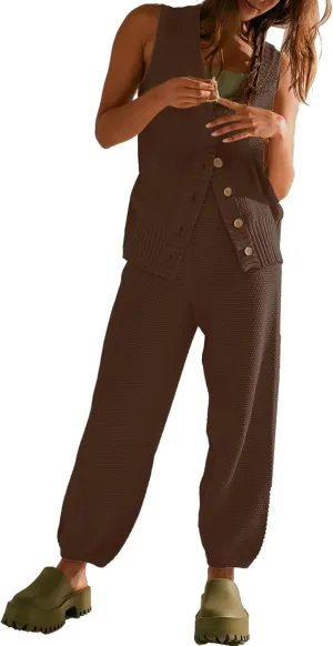 SuperPrity 2 Piece Sets for Women Summer Vacation Outfits Lounge Sets Matching Knit Sweatsuit Tracksuit Travel Trendy Clothes