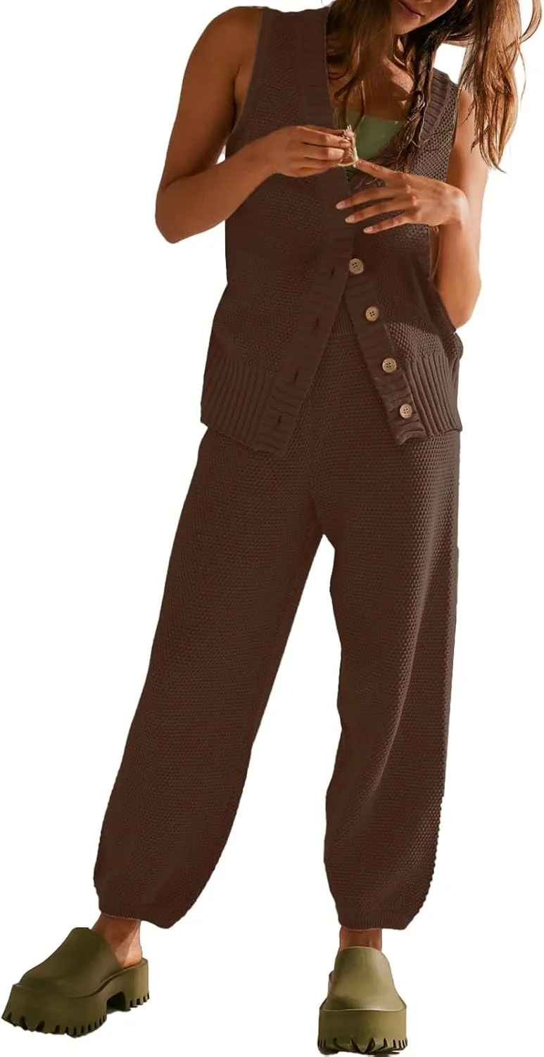 SuperPrity 2 Piece Sets for Women Summer Vacation Outfits Lounge Sets Matching Knit Sweatsuit Tracksuit Travel Trendy Clothes