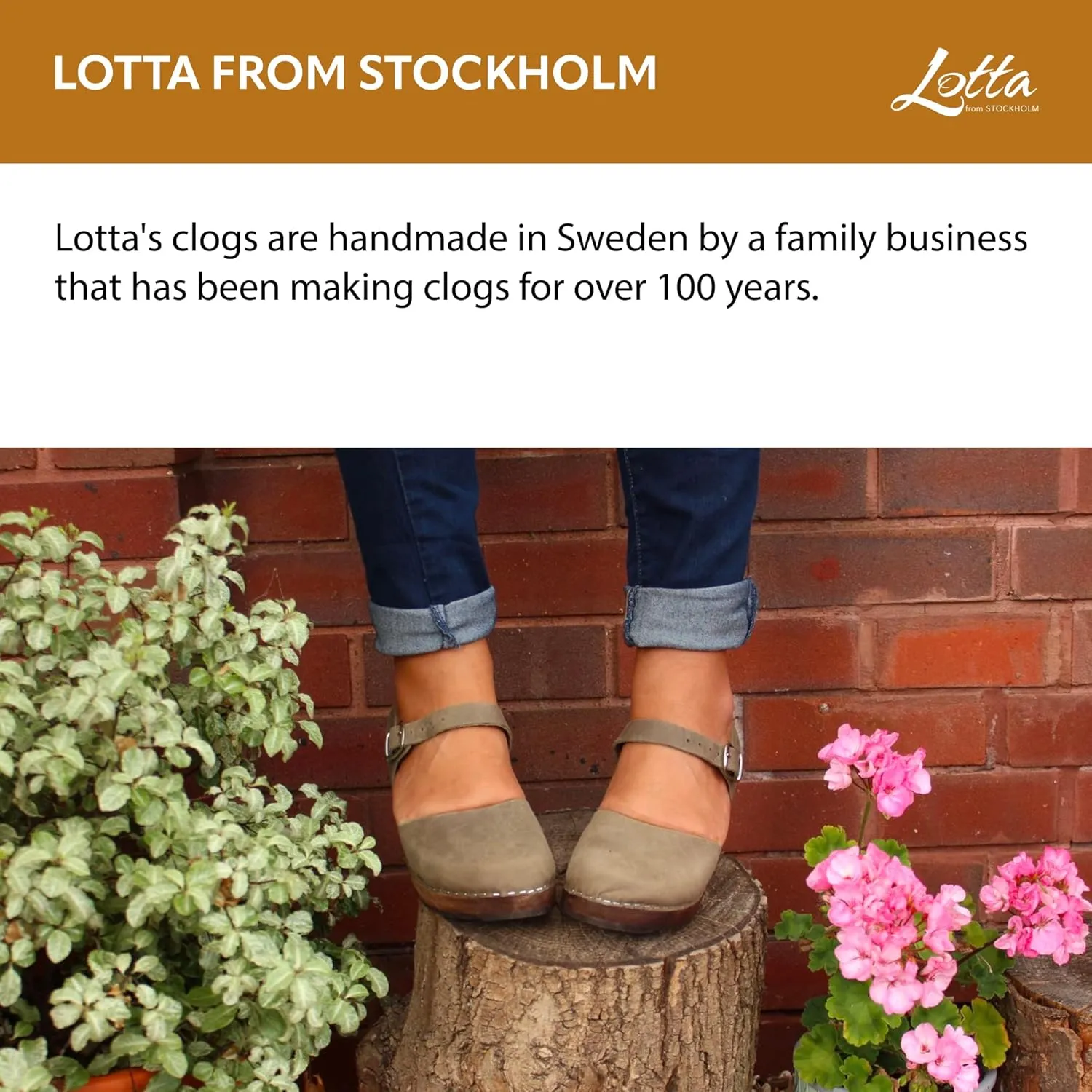 Swedish Low Wood Clogs - Taupe Leather Clogs for Women with Brown Base I Supportive Wooden Clog I 2 inch Heel & 3/4 inch Platform