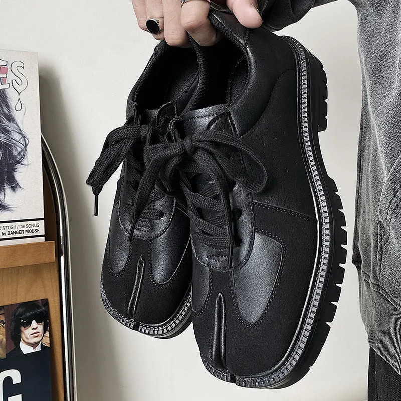 Tabi trainers black real leather split toe shoes casual style sports loafers edgy outdoor mules
