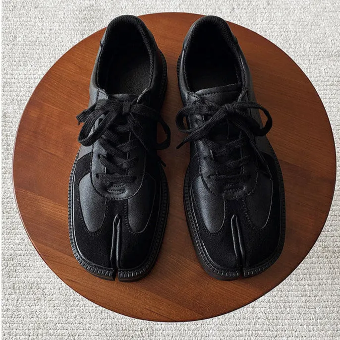 Tabi trainers black real leather split toe shoes casual style sports loafers edgy outdoor mules