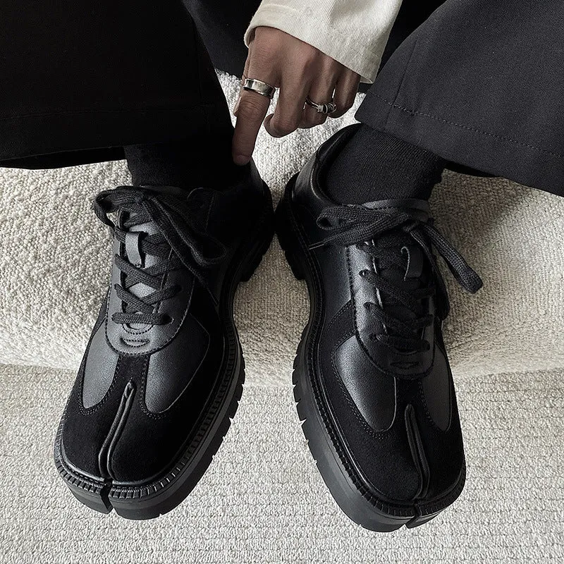Tabi trainers black real leather split toe shoes casual style sports loafers edgy outdoor mules