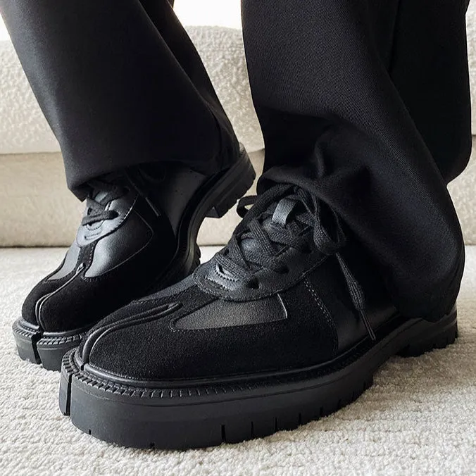 Tabi trainers black real leather split toe shoes casual style sports loafers edgy outdoor mules