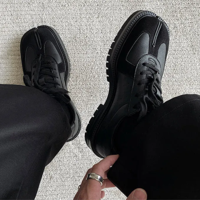Tabi trainers black real leather split toe shoes casual style sports loafers edgy outdoor mules