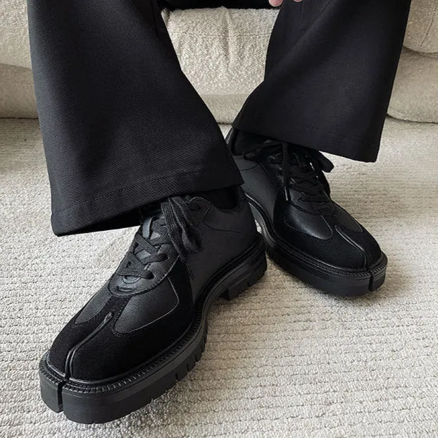 Tabi trainers black real leather split toe shoes casual style sports loafers edgy outdoor mules