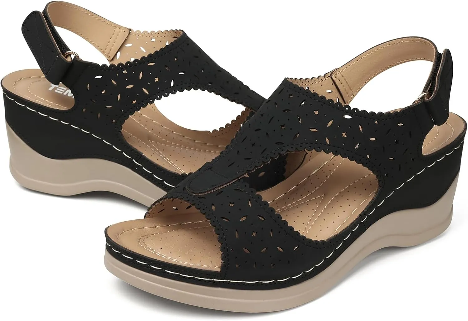 TEMOFON Womens Sandals Wedge Platform: Summer Ankle Strap Open Toe Wedge - Dressy Sandals Women - Comfortable Walking Low Sandal