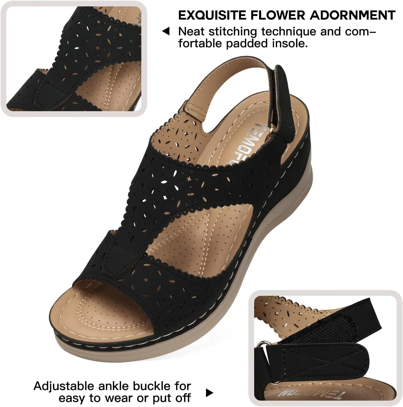 TEMOFON Womens Sandals Wedge Platform: Summer Ankle Strap Open Toe Wedge - Dressy Sandals Women - Comfortable Walking Low Sandal