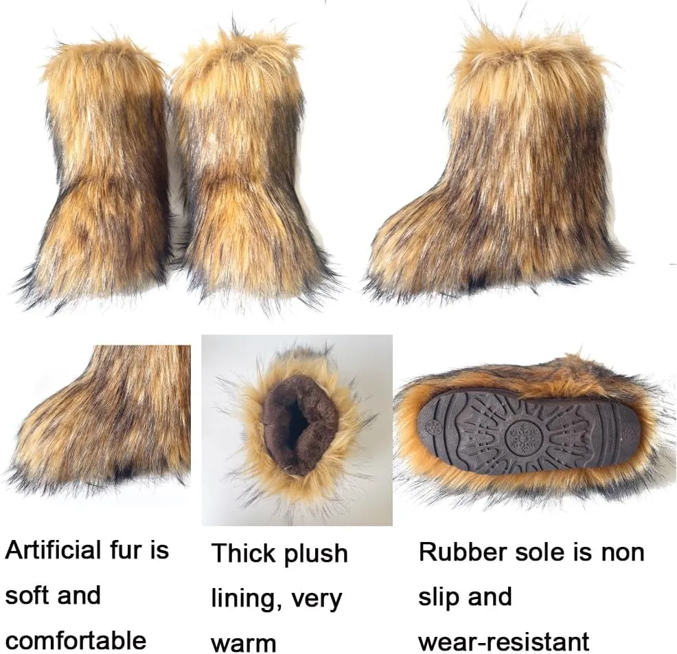 Therian mask and Tail Animal Costume Set with Cat Ears Therian Paws Fluffy Faux Fur Boots for Women Halloween Cosplay