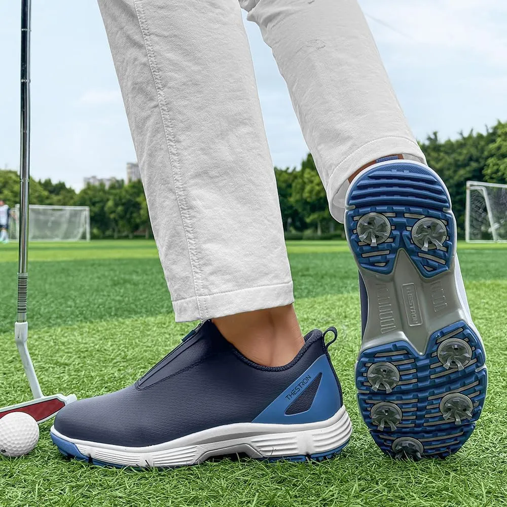 THESTRON Professional Men Waterproof Spikes Golf Shoes Sports Sneakers Male Golf Footwears New Zipper Men's Spikes Golf Shoes Man Non-Slip Walking Sneakers Slip-on Casual Golf Shoes