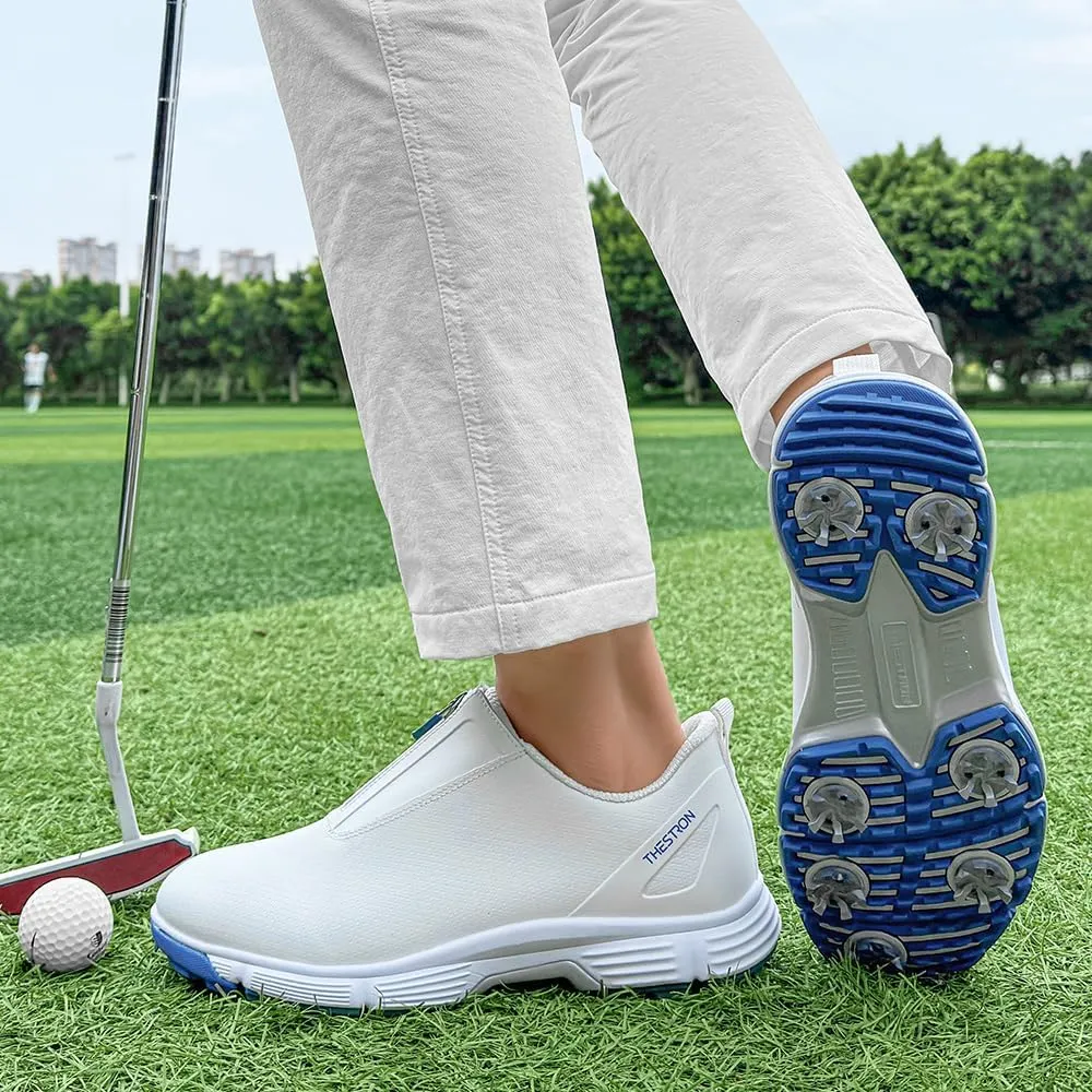 THESTRON Professional Men Waterproof Spikes Golf Shoes Sports Sneakers Male Golf Footwears New Zipper Men's Spikes Golf Shoes Man Non-Slip Walking Sneakers Slip-on Casual Golf Shoes