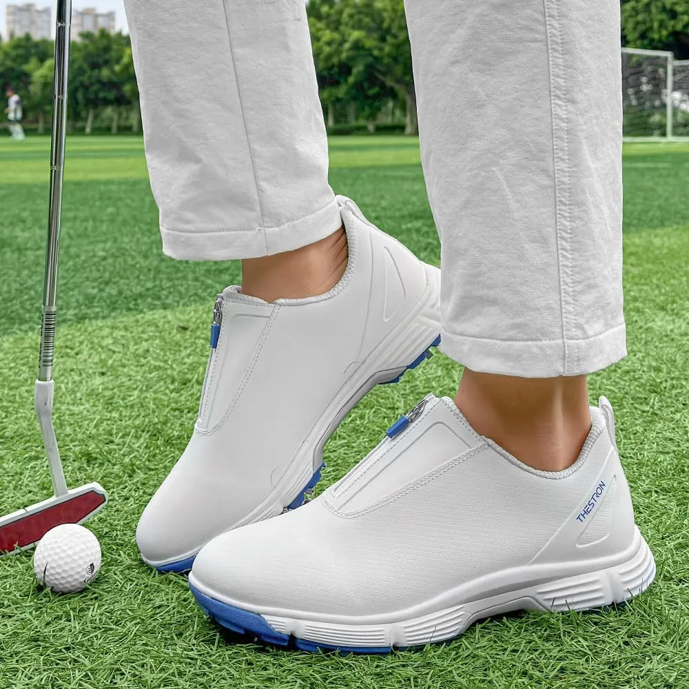 THESTRON Professional Men Waterproof Spikes Golf Shoes Sports Sneakers Male Golf Footwears New Zipper Men's Spikes Golf Shoes Man Non-Slip Walking Sneakers Slip-on Casual Golf Shoes